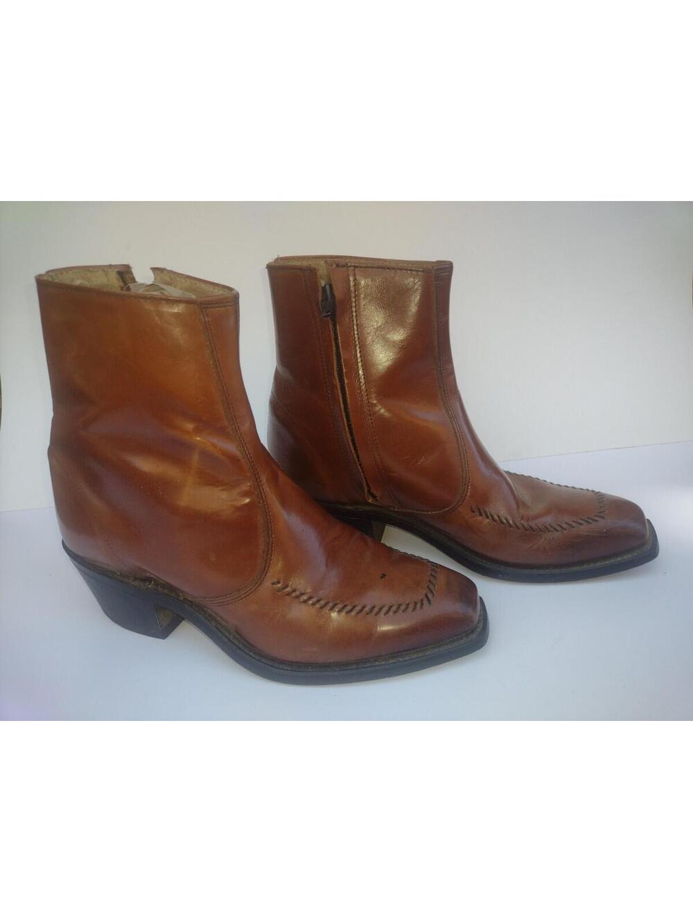 Wrangler Western Ankle Boots USA Vintage 60s Leather Zip Cuban Heel 7D
